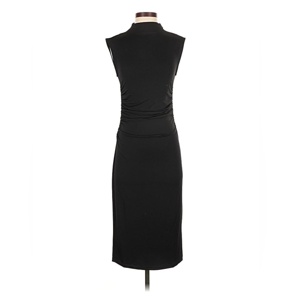 H&M Mock Neck Sheath Midi Cocktail Dress Size M Black